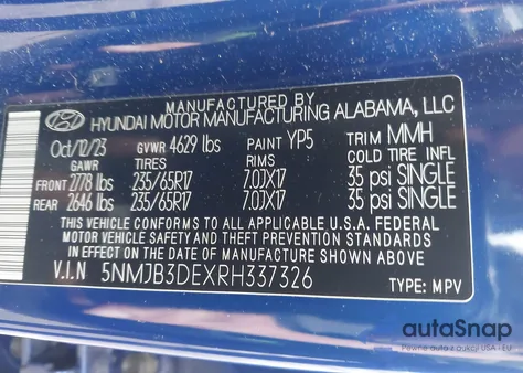 2024 Hyundai Tucson Sel из США, поврежденный, VIN 5NMJB3DEXRH337326